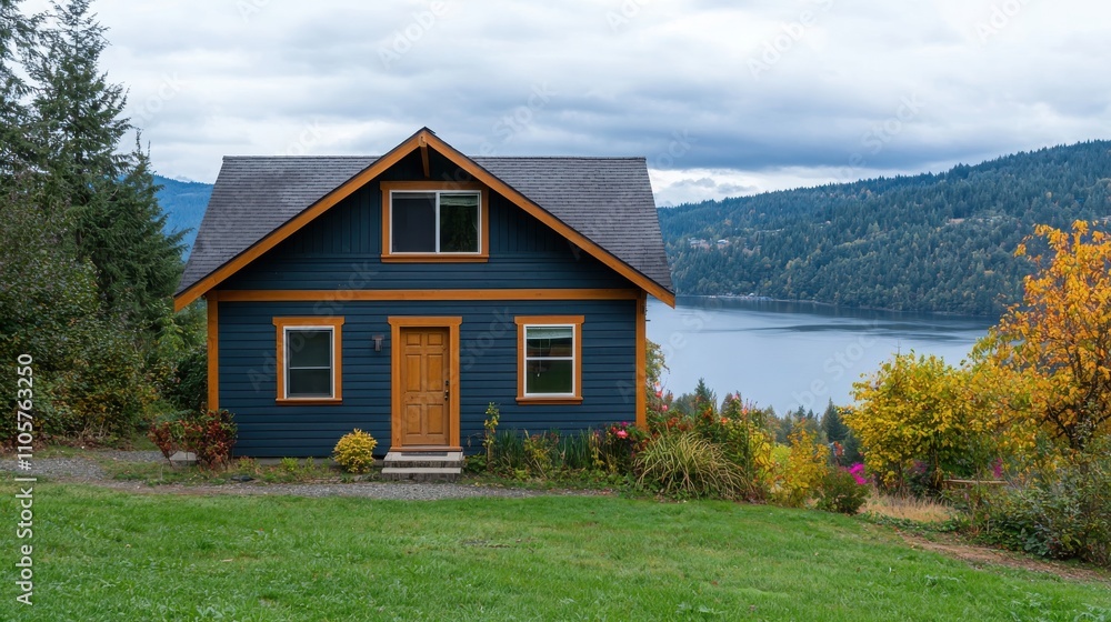 A charming mountain cabin with stunning lake views serene natural setting photography idyllic landscape relaxing retreat concept for nature lovers A charming mountain cabin with stunning lake views serene natural setting photography idyllic landscape relaxing retreat concept for nature lovers