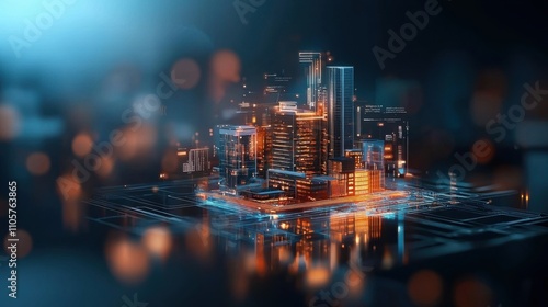 Futuristic urban landscape digital city gigapixel technology visualization high-tech environment aerial viewpoint innovative concepts for real estate solutions