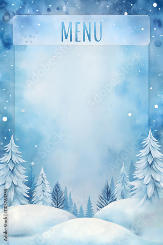 Winter blank menu page with snowy forest background