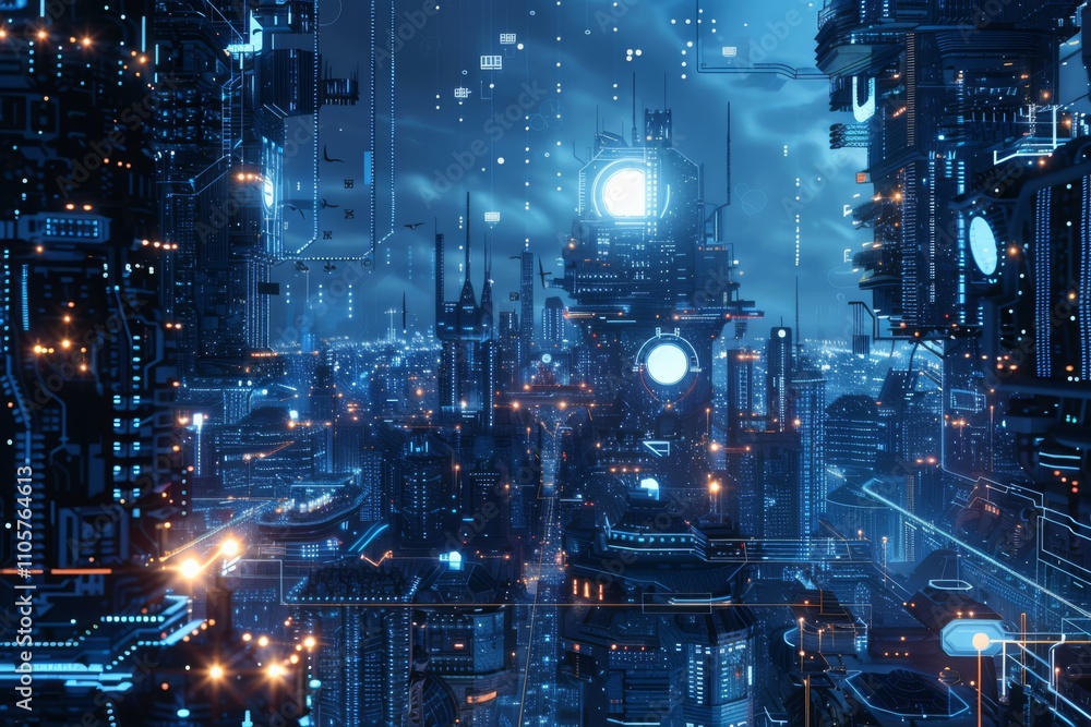 Futuristic Cityscape with Advanced Technology Elements Futuristic Cityscape with Advanced Technology Elements