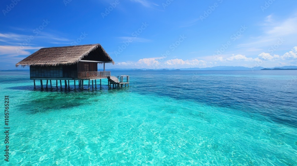 A scenic retreat overwater bungalow escape tropical paradise travel photography serene lagoon aerial perspective relaxation concept for ultimate getaway A scenic retreat overwater bungalow escape tropical paradise travel photography serene lagoon aerial perspective relaxation concept for ultimate getaway