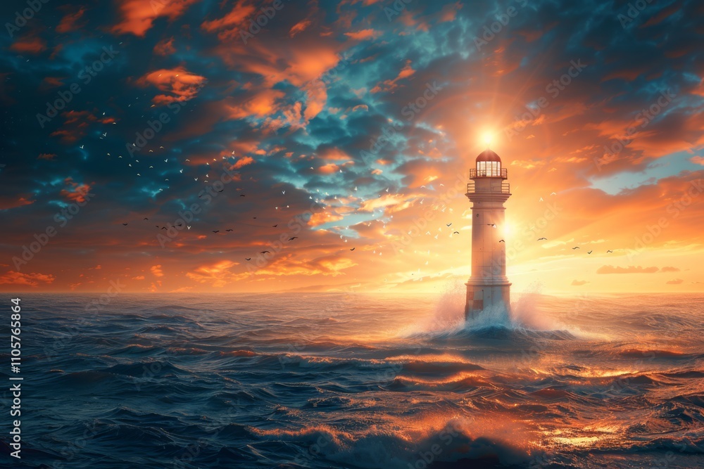 Majestic Lighthouse with Phoenix Rising at Dusk Majestic Lighthouse with Phoenix Rising at Dusk