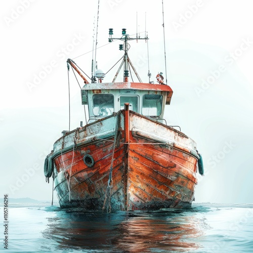 Fishing boat at sea and underwater