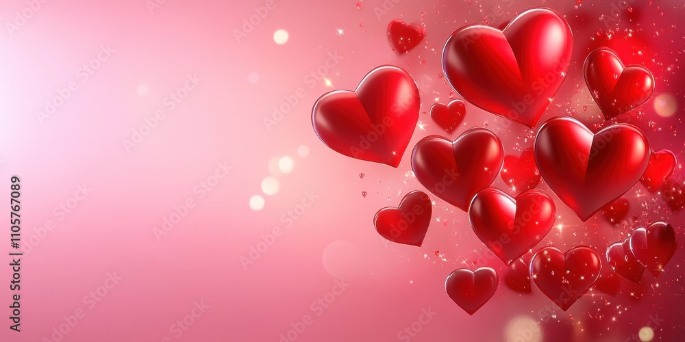 A collection of vibrant red hearts appears to float against a soft pink backdrop, creating a warm and romantic feeling perfect for celebrations of love and affection. A collection of vibrant red hearts appears to float against a soft pink backdrop, creating a warm and romantic feeling perfect for celebrations of love and affection.