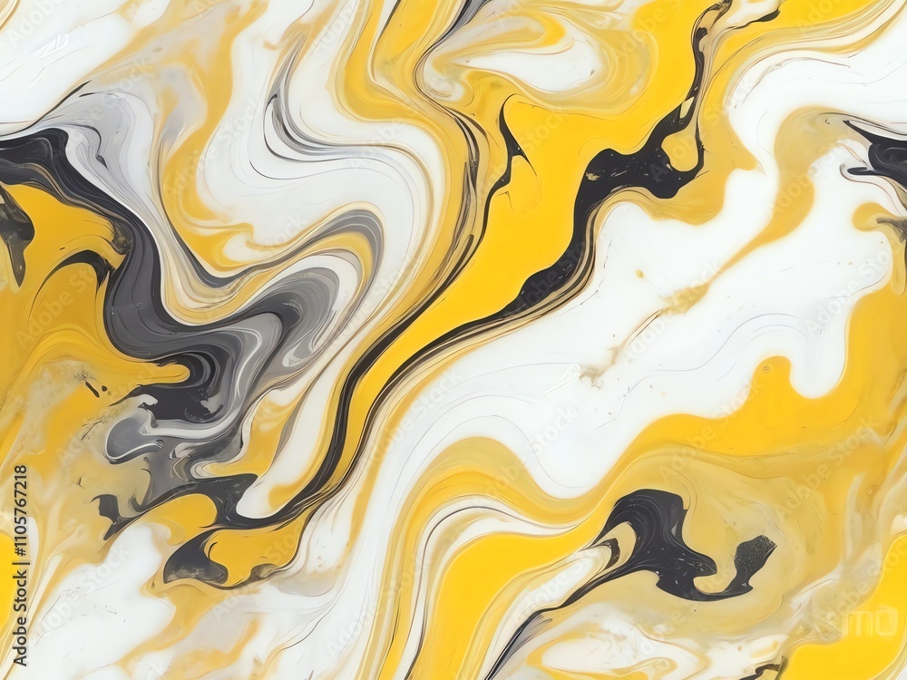 Abstract Swirling Yellow, White, and Black Paint Abstract Swirling Yellow, White, and Black Paint