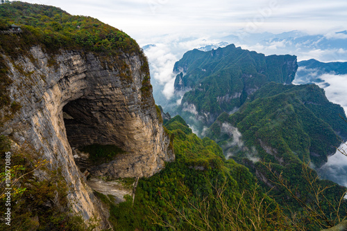 Beautiful nature landscape with mist at Tianmen Shan national park, The famous tourist destination at Zhangjiajie