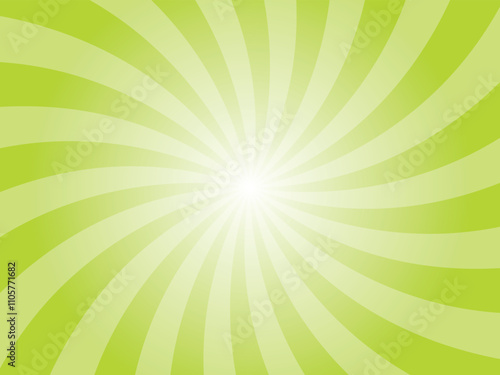 Green yellow sunburst background. Radial retro glowing rays banner. Soft vivid green retro whirlwind starburst vector abstract background. Twisted radial illustration.