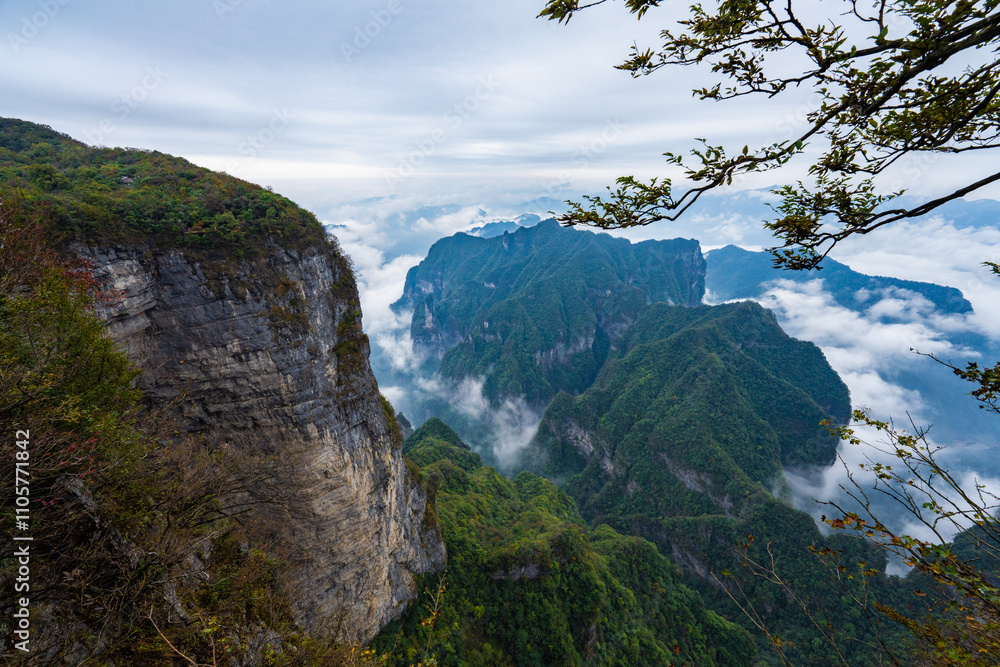 Beautiful nature landscape with mist at Tianmen Shan national park, The famous tourist destination at Zhangjiajie Beautiful nature landscape with mist at Tianmen Shan national park, The famous tourist destination at Zhangjiajie
