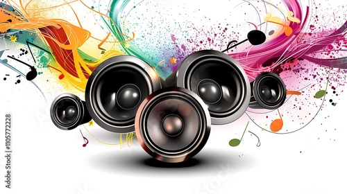 High-Quality Music Audio Speakers on White Background PNG, Transparent Image for Digital Projects, Sound System Equipment for Audiophiles and Music Enthusiasts photo