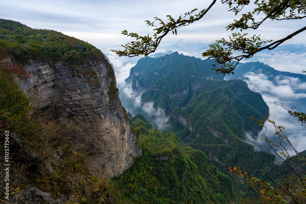 Beautiful nature landscape with mist at Tianmen Shan national park, The famous tourist destination at Zhangjiajie Beautiful nature landscape with mist at Tianmen Shan national park, The famous tourist destination at Zhangjiajie