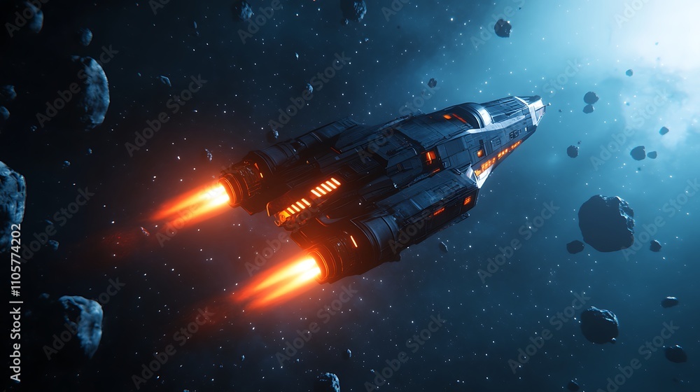 custom made wallpaper toronto digitalFuturistic Spaceship Soaring Through Asteroid Field Sci Fi Artwork