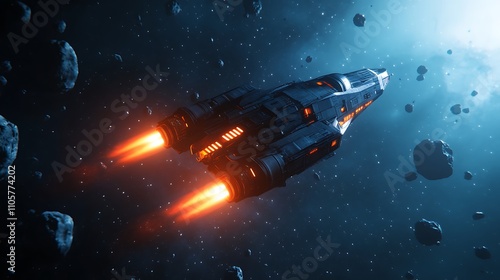 Wallpaper Mural Futuristic Spaceship Soaring Through Asteroid Field Sci Fi Artwork Torontodigital.ca