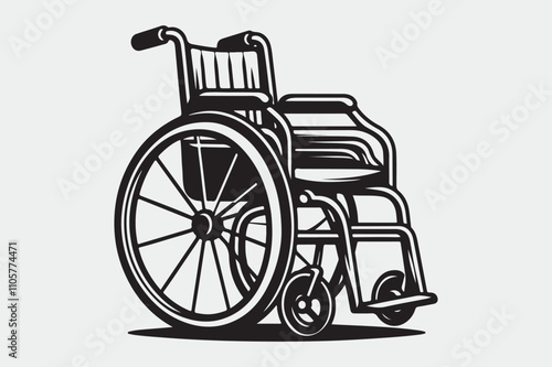 Black and white line art illustration of a wheelchair.