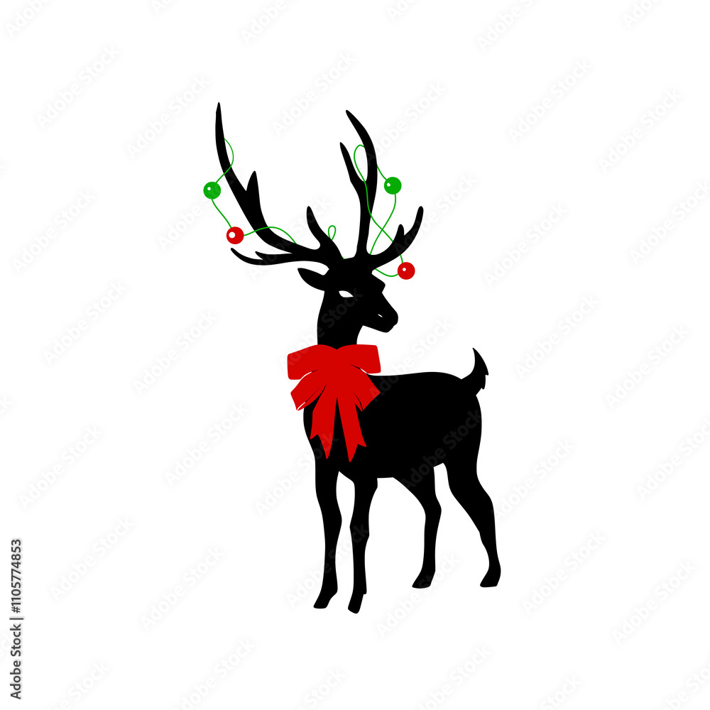 Christmas Reindeer Silhouette with Antler Decorations Christmas Reindeer Silhouette with Antler Decorations