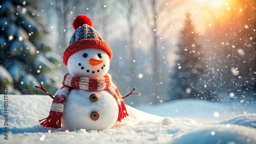 Cheerful snowman in a winter wonderland setting