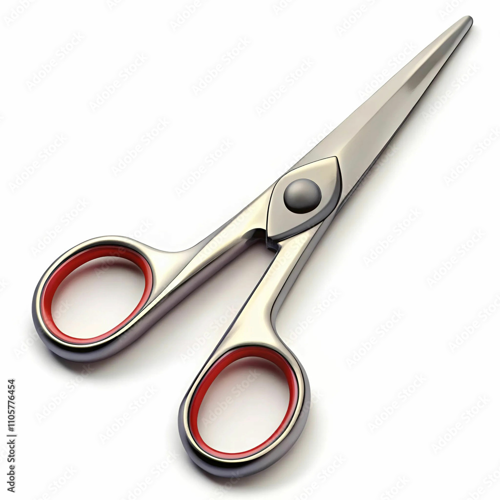A pair of scissors with sharp metal blades and ergonomic handles,