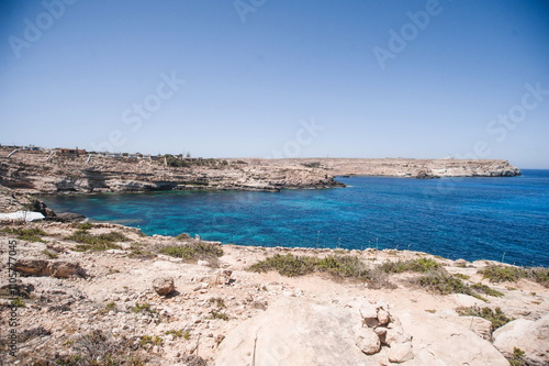 view of the coast of island of Lampedusa in Sicily