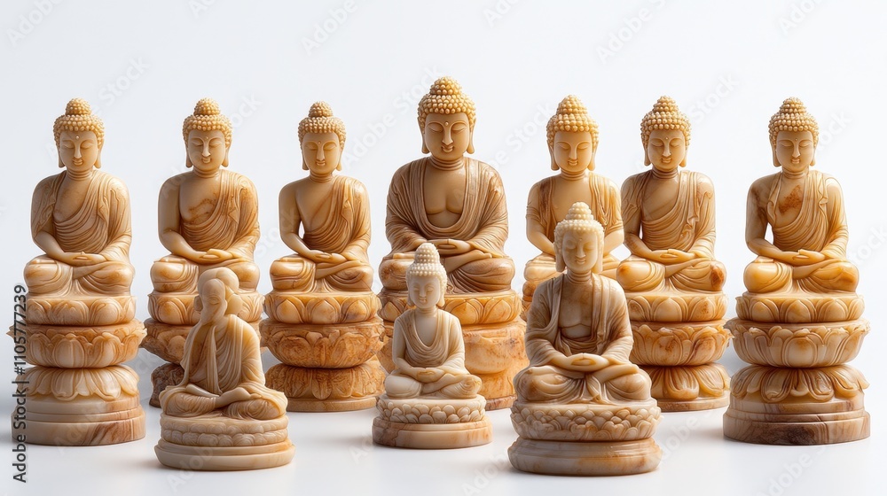 A set of various Buddha icons in full detail, isolated on a transparent background The collection includes a variety of Buddha hand gestures (mudras), each representing different spiritual meanings A set of various Buddha icons in full detail, isolated on a transparent background The collection includes a variety of Buddha hand gestures (mudras), each representing different spiritual meanings