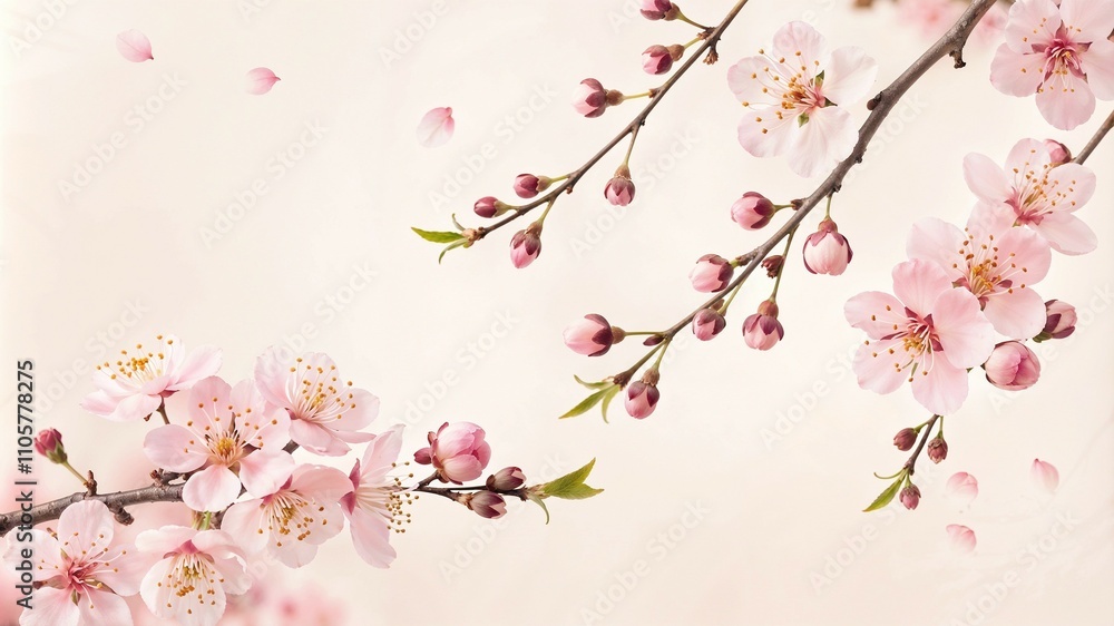Naklejka premium Cherry blossom branches with pink flowers on a soft background for spring themes