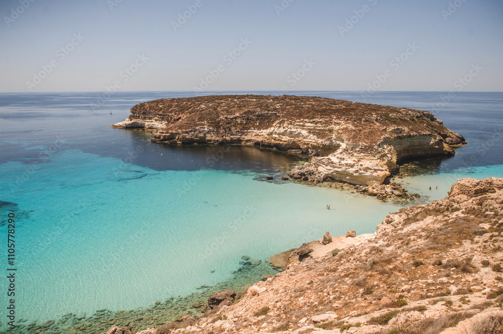 Obraz premium view of the coast of island of Lampedusa in Sicily