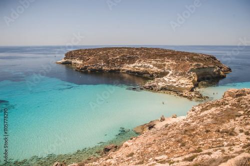 view of the coast of island of Lampedusa in Sicily
