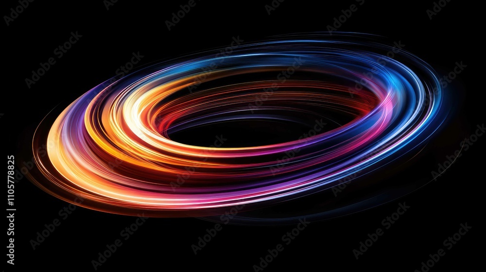 Layers of twisting light trails in vivid colors, creating a glowing vortex effect against a shadowed backdrop Layers of twisting light trails in vivid colors, creating a glowing vortex effect against a shadowed backdrop