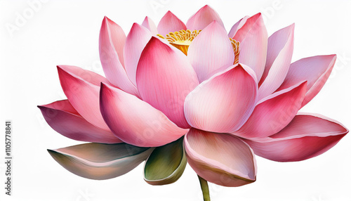 Pink lotus flower, watercolor vector illustration, hand