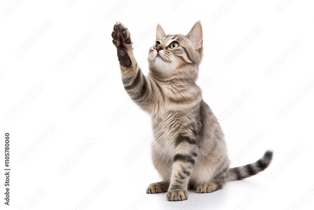 Fototapeta premium cute cat with raised front paw on a white background