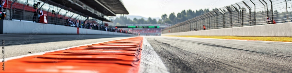 Empty racing track with red curb and pit lane Empty racing track with red curb and pit lane