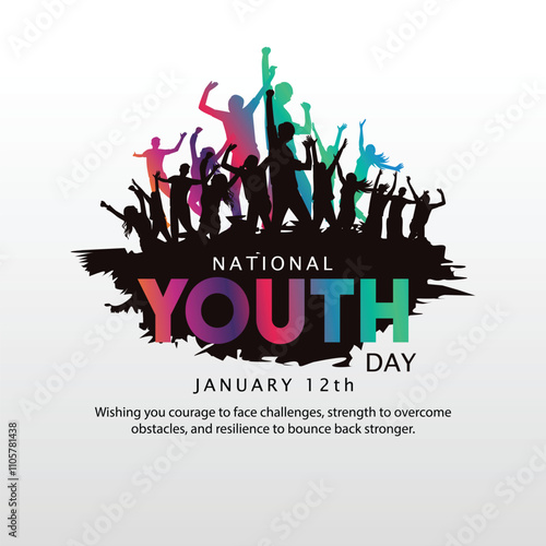PrintJanuary 12 Happy Indian National Youth day greeting card, people group. abstract vector illustration design