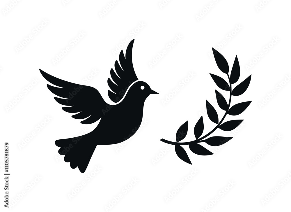 Fototapeta premium Peace Dove with Olive Branch Symbol – Vector Illustration for Serenity and Harmony