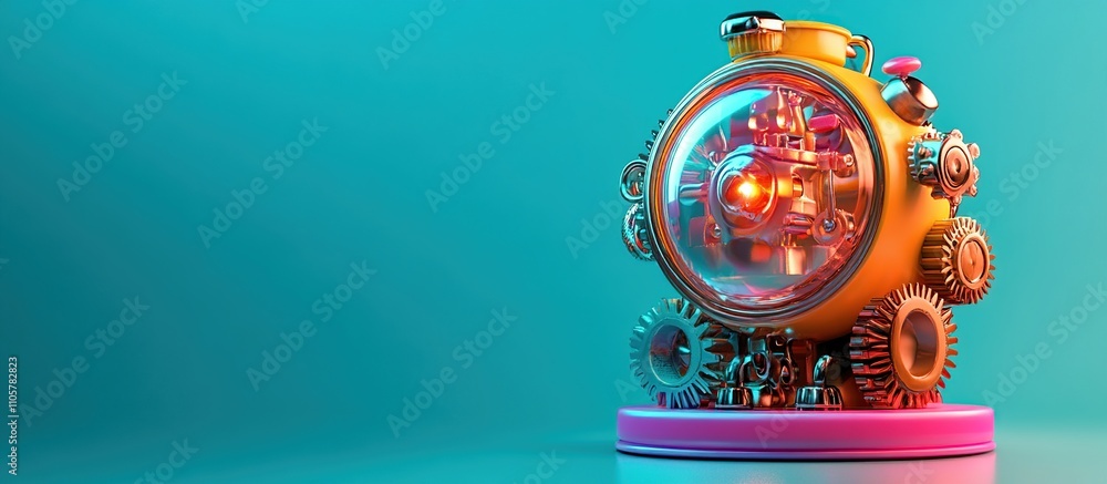 A stylized steampunk-inspired machine with gears and a glowing core. A stylized steampunk-inspired machine with gears and a glowing core.
