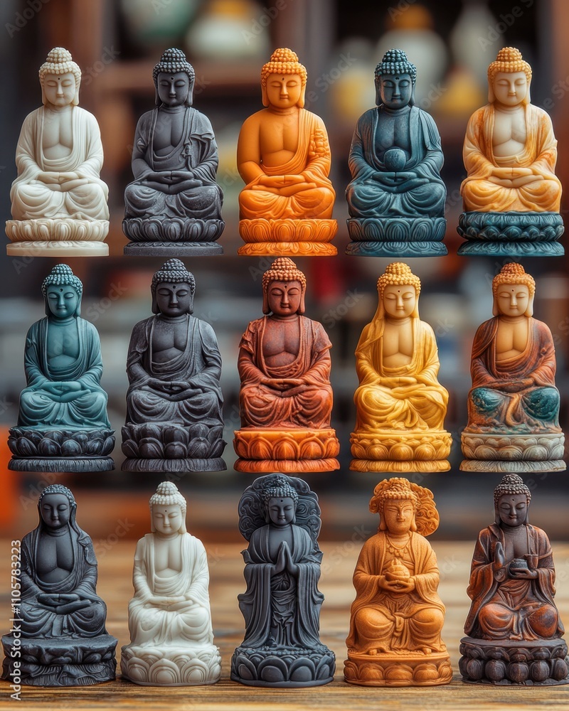 A set of various Buddha icons in full detail, isolated on a transparent background The collection includes a variety of standing Buddha figures, each symbolizing peace and protection The Buddha A set of various Buddha icons in full detail, isolated on a transparent background The collection includes a variety of standing Buddha figures, each symbolizing peace and protection The Buddha
