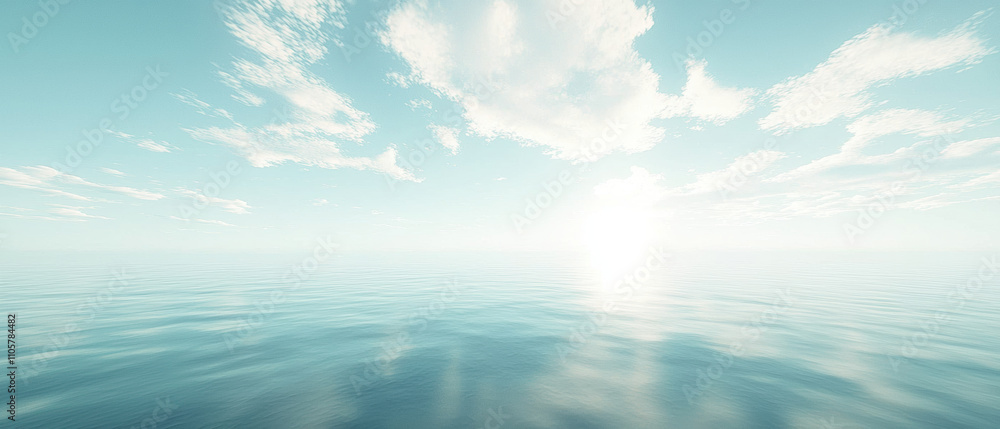 serene morning sky reflects on calm ocean waters, creating peaceful atmosphere. soft clouds and gentle light evoke tranquility and beauty serene morning sky reflects on calm ocean waters, creating peaceful atmosphere. soft clouds and gentle light evoke tranquility and beauty