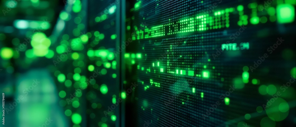 Green technology background and abstract light of digital technology, server data. wide panoramic banner Green technology background and abstract light of digital technology, server data. wide panoramic banner