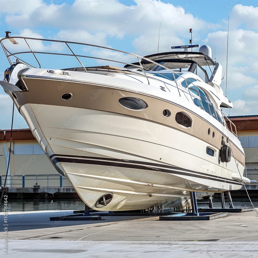 Fototapeta premium Motor boat docked at berth.