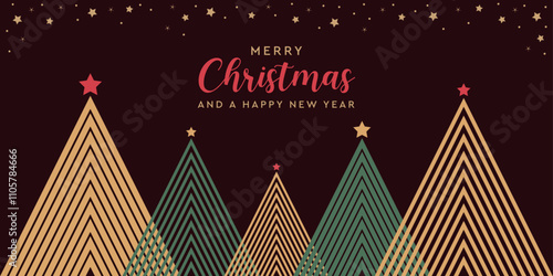 christmas greeting card with geometric fir trees vector illustration