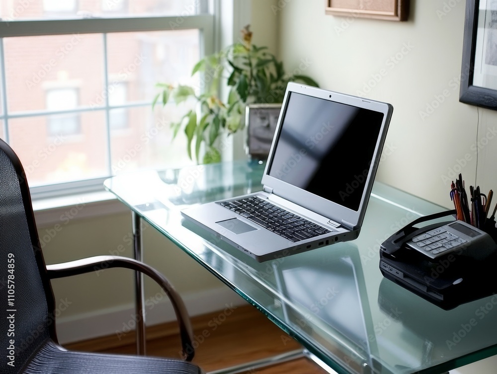 Minimalist Home Office Setup with Laptop and Desk Minimalist Home Office Setup with Laptop and Desk