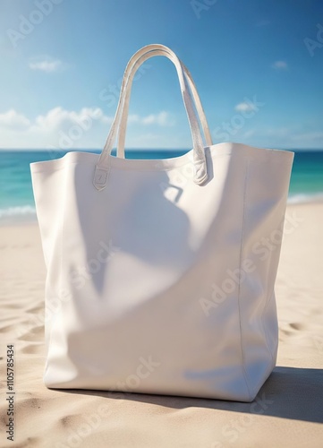 Empty white beach bag for summer vacation essentials, seaside, resort