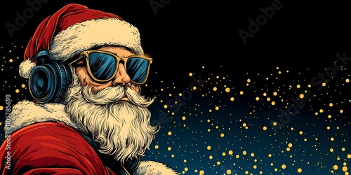 Cool Santa Claus DJ, Fun Holiday Party Vibe, Cartoon Illustration