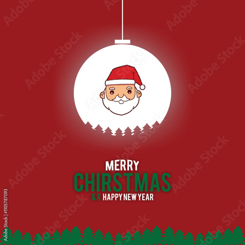 Merry Christmas Greeting Card Design Template. Christmas and New Year Greeting Card Template. Editable EPS file with Christmas trees and a Santa Claus. photo