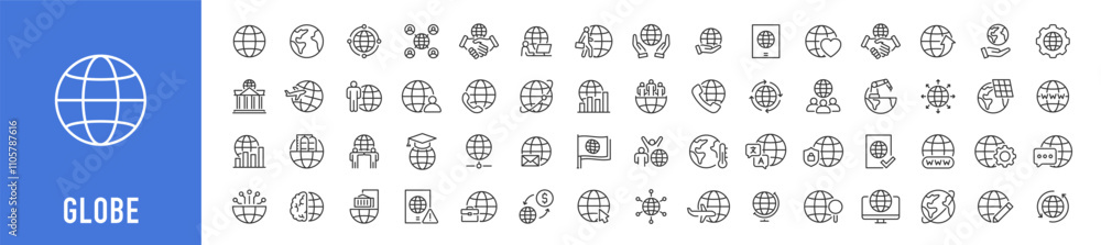 Globe web icons in line style. Planet Earth, world map, business, global, travel, collection. Vector illustration. Globe web icons in line style. Planet Earth, world map, business, global, travel, collection. Vector illustration.