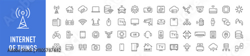 Internet of things web icons in line style. Digital technology, data, network, cloud computing, business, collection. Vector illustration.