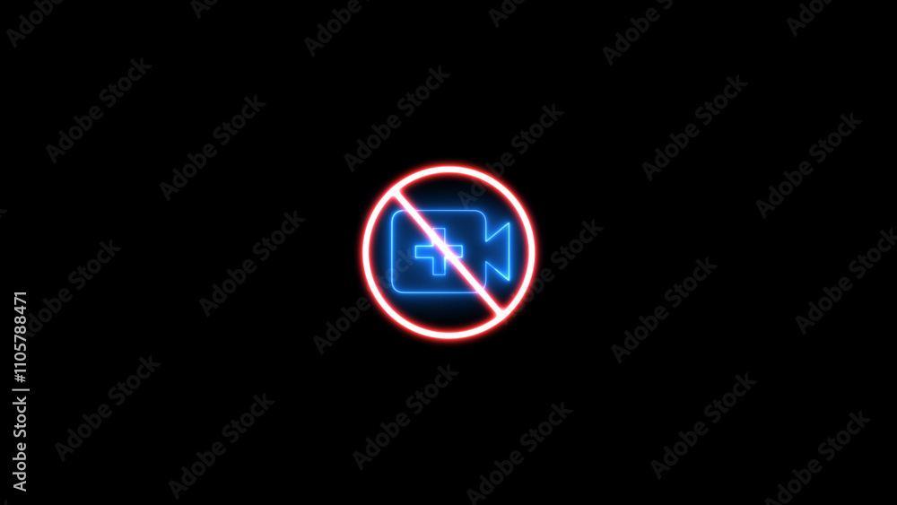 Neon Photography not allowed symbol. Glowing Camera ban sign. do not take a picture. Neon Photography not allowed symbol. Glowing Camera ban sign. do not take a picture.