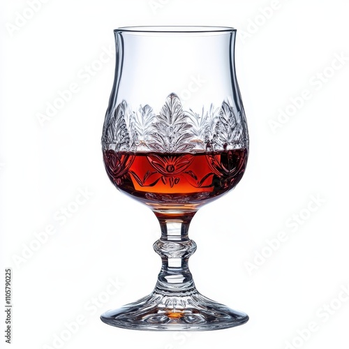 A fine crystal glass of port wine with rich dark red color, detailed reflections, isolated on white background photo