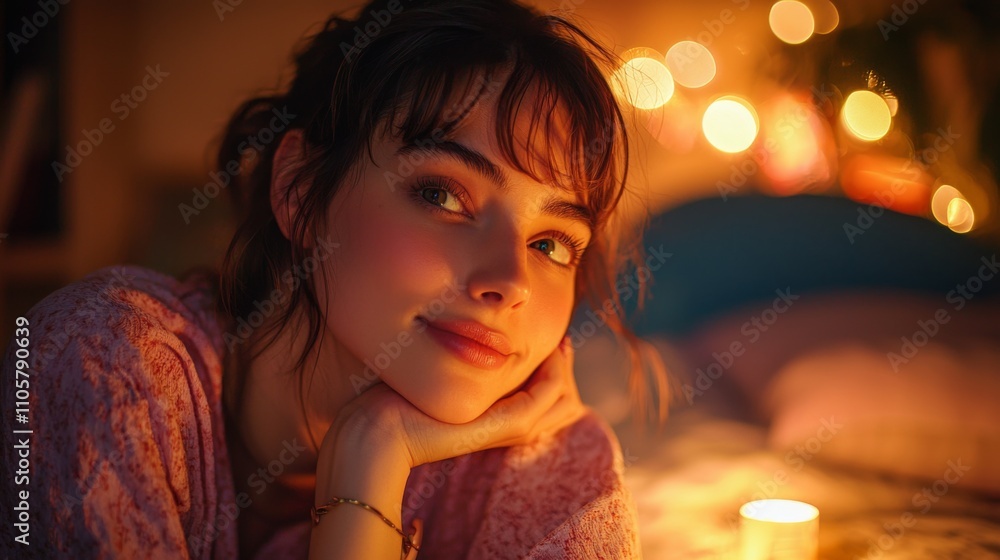 Young woman applying calming oils before bedtime soft focus photo
