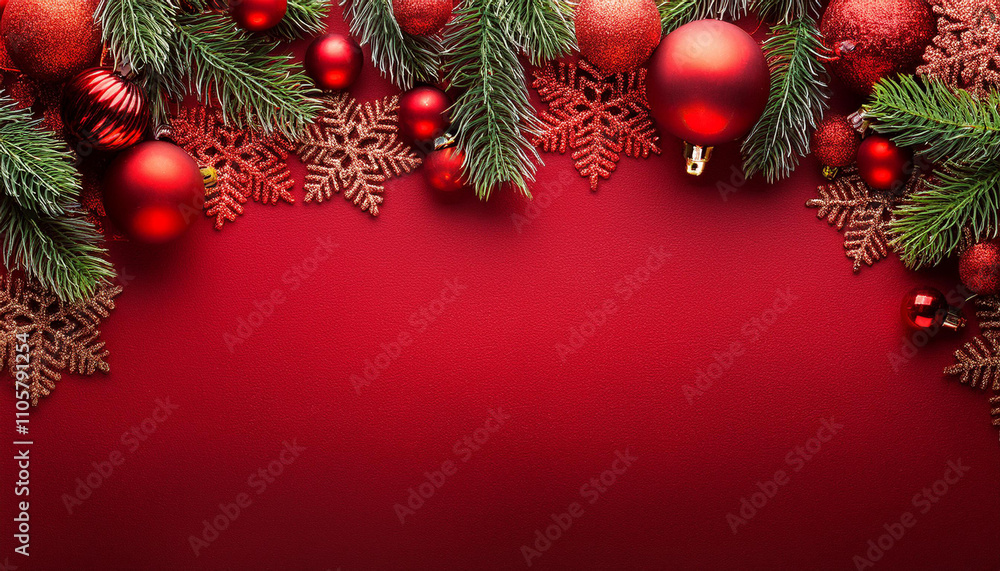 Red Christmas or New Year Ornament Border Red Christmas or New Year Ornament Border