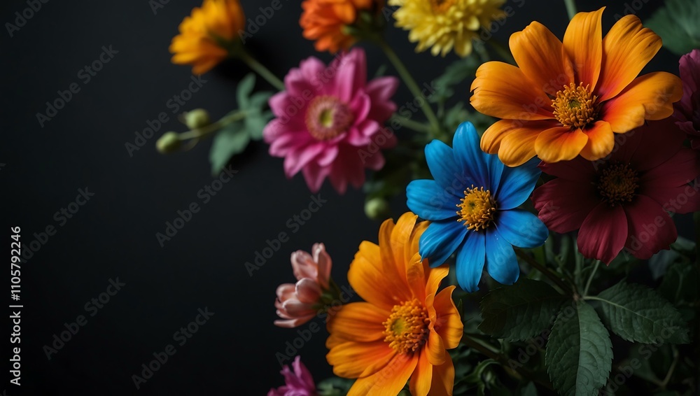 Colorful flowers against a black backdrop. Colorful flowers against a black backdrop.