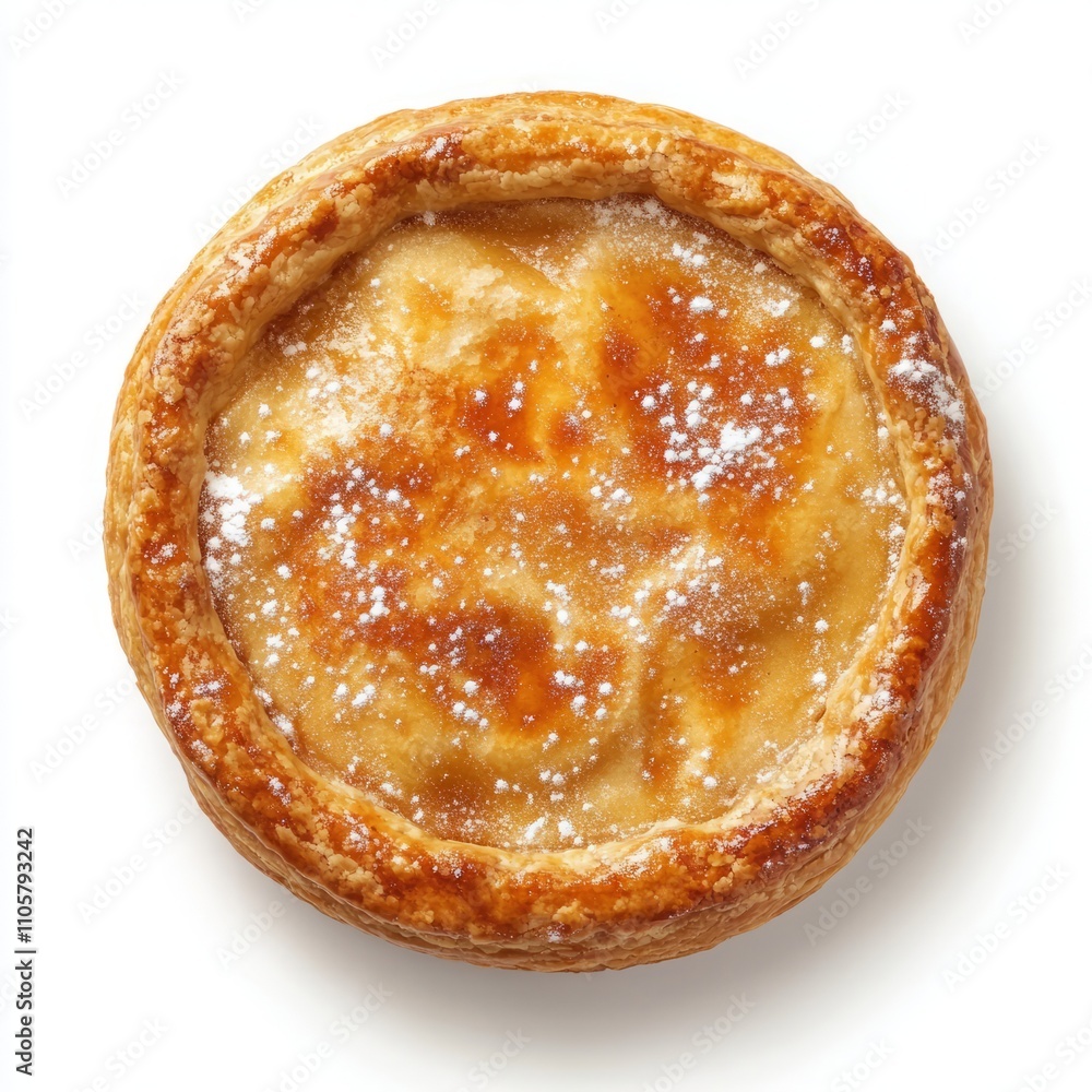 A delicious pastry with a golden crust and powdered sugar topping. A delicious pastry with a golden crust and powdered sugar topping.