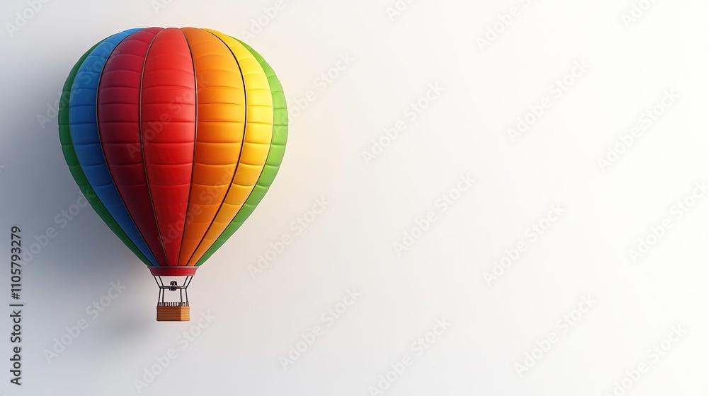 Fototapeta premium A colorful hot air balloon floating against a light background, symbolizing adventure and travel.